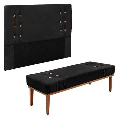 Kit Cabeceira e Calçadeira Recamier King 1,95m Suede Preto