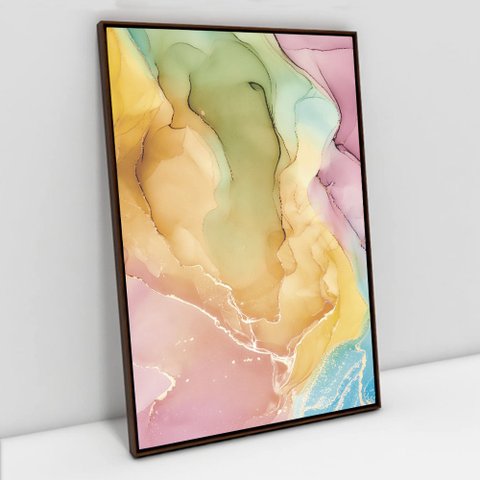 Quadro Decorativo em Canvas Abstrato Mármore Colorido TaColado Moldura Flutuante 4,5cm Madeira 60 x 