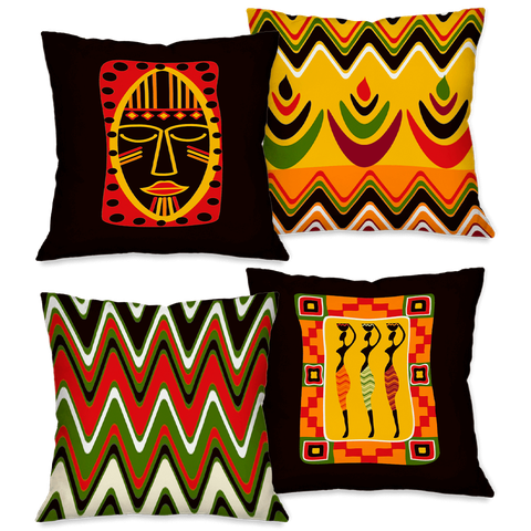 Kit com 4 Capas para Almofadas Decorativas Tribos Máscara