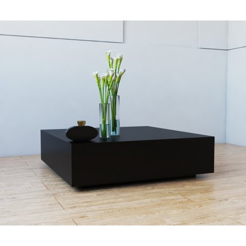 Mesa Centro Quadrada Sala Decoração Mdf 80cm Bloco Preto Mesinha