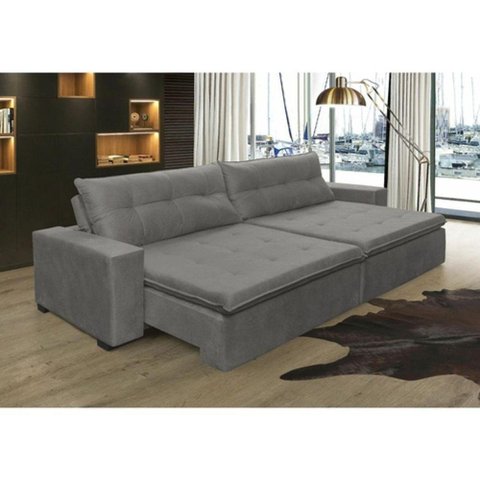 Sofá Retrátil E Reclinavel 222m Com Molas Suede Cinza