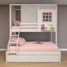 Treliche Casinha Reta Casal/ Solteiro com Cortina Madeira Maciça Branco/ Rosa Housin - 1
