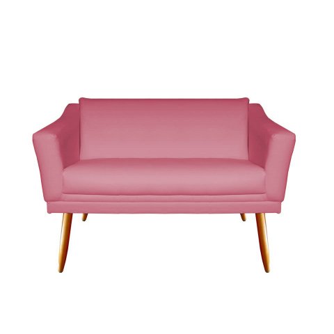 Namoradeira Decorativa Agatha Suede Rosa 2 Lugares Pés Madeira Ms Decor