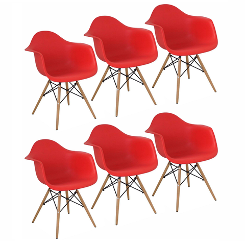 Kit 6 Cadeiras Charles Eames Eiffel com Braço - Vermelha