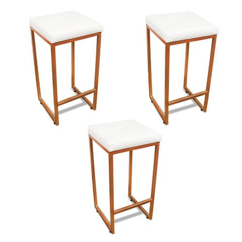 Banqueta Alta para Cozinha Industrial Kit 3 Nick Bronze e Sintético branco D03 - D'Rossi