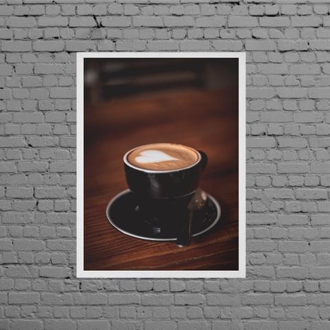 Quadro Rústico Xícara Com Café Coração 45x34cm - com vidro:Madeira preta