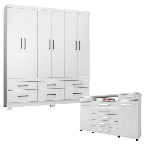 Cômoda London e Guarda Roupa Casal Vêneto Branco - Demóbile
