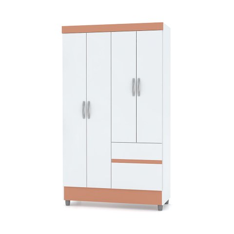 Guarda Roupa Solteiro 4 Portas 102 Cm Rio Plus Branco/camarim - Pallazio