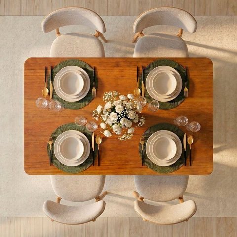 Conjunto de Jantar Mesa Tali 130cm e 4 Cadeiras Ema CabeCasa MadeiraOriginals Marrom/Prata