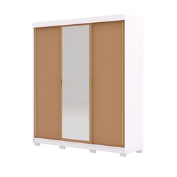 Guarda Roupa Casal 2 M Porto 3 Portas de Correr com Espelho: Branco/camarim - 9