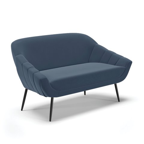 Namoradeira Giovana 02 Lugares Suede Azul Marinho Pés Palito de Ferro - D’Rossi