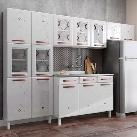 Cozinha de Aço Completa Mirage New 14 Portas 2 Gavetas Branco 815484 - Telasul