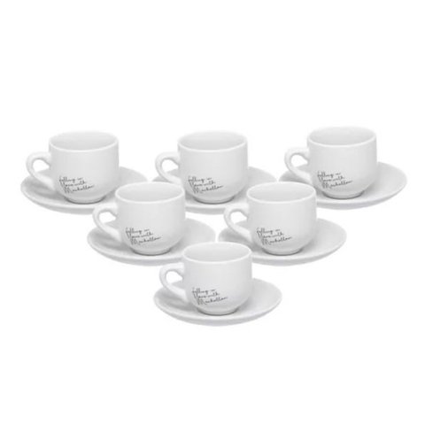 Jogo 12 Peças Xícara e Pires Café Porcelana Branca Manhattan - Hauskraft