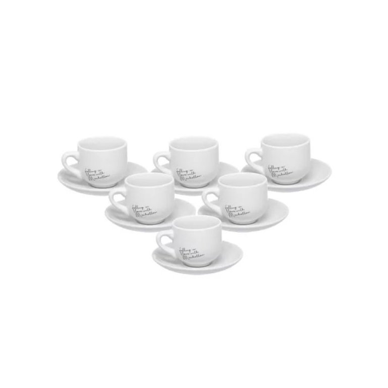 Jogo 12 Peças Xícara e Pires Café Porcelana Branca Manhattan - Hauskraft