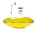 Ver imagem 1 de Cuba de Vidro Abaulada 51cm Amarelo + Valvula + Torneira