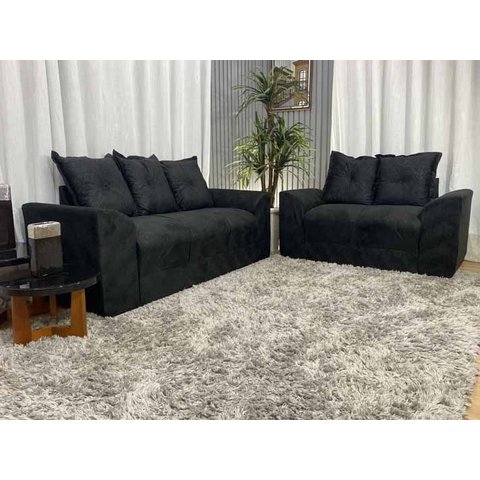 Sofá de 2 e 3 Lugares Porto Tecido Suede: Preto