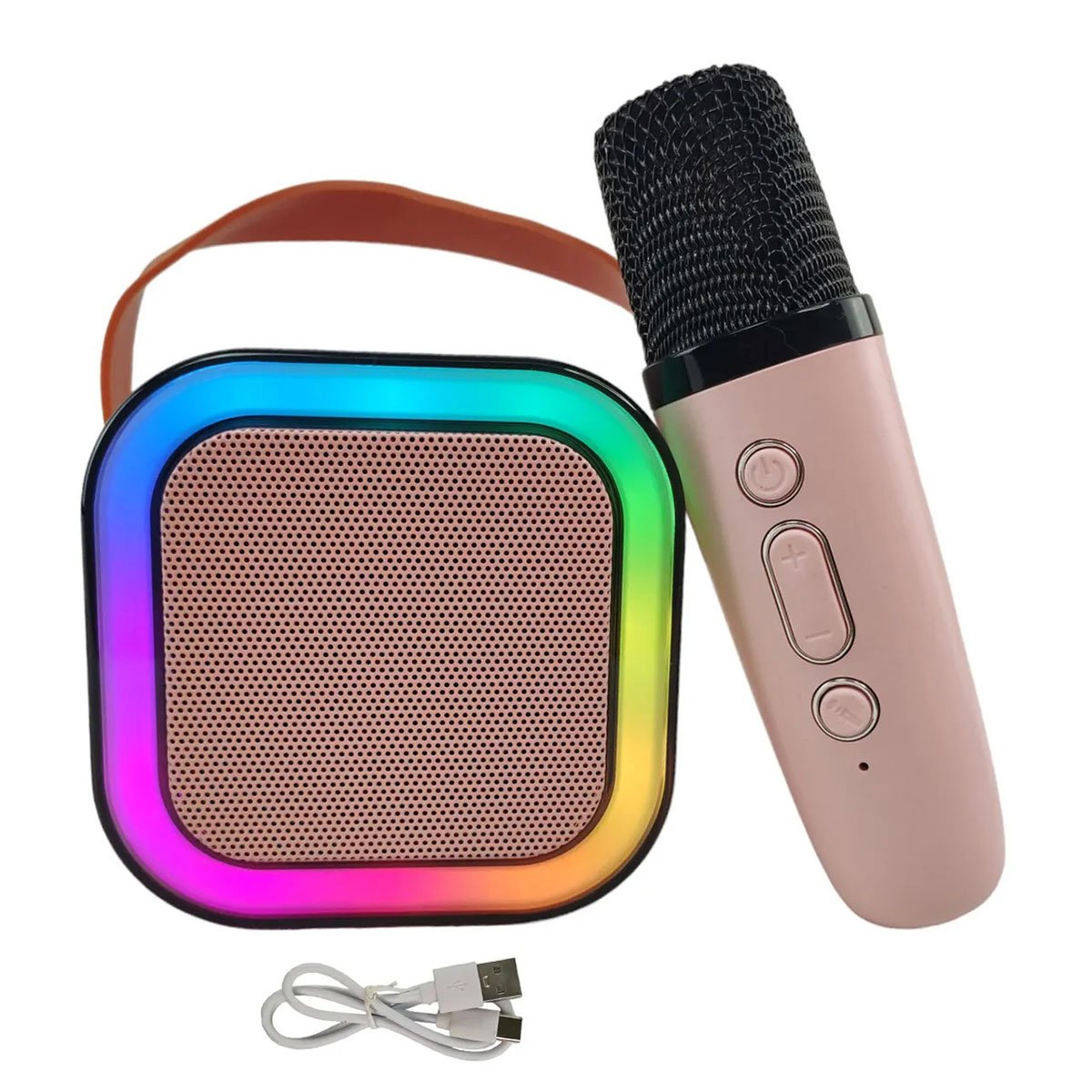 Caixa de Som Bluetooth Microfone Karaoke Rgb Led Iluminaçao Altera Muda Voz Caixinha Alto Falante Po - 8