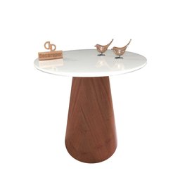 Mesa de Canto Cone Amadeirado com Tampo Vidro 60cm - Branco - 60cm - 1