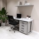 Ver imagem 4 de Mesa Escrivaninha Industrial 135cm C/ Gaveteiro 4 Gavetas F5 Cor:cinza