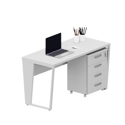 Mesa Escrivaninha Industrial 135cm C/ Gaveteiro 4 Gavetas F5 Cor:cinza