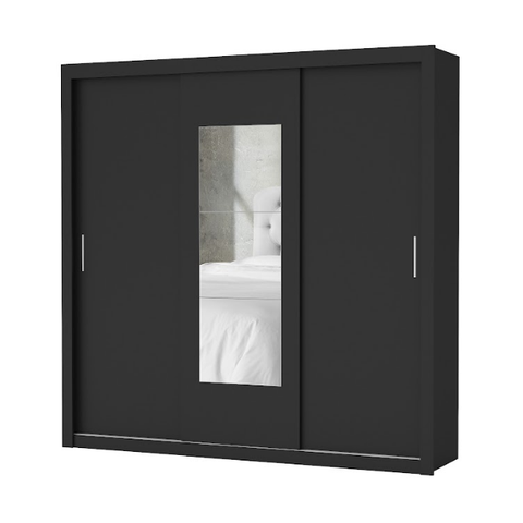 Guarda Roupa Casal com Espellho 3 Portas de Correr 4 Gavetas 186cm Clarice Preto - Carioca Móveis