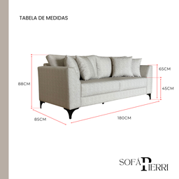 Sofá | Pierri Acquablock & Pé Aço Preto - 2 Lugares | 180cm - Linhão Bege - 7