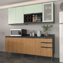 Ver imagem 1 de Cozinha Compacta Azaleia 8 Portas e 3 Gavetas com Divisor de Talheres Mármore Lunar/freijó/verde Mar