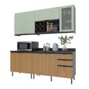 Ver imagem 4 de Cozinha Compacta Azaleia 8 Portas e 3 Gavetas com Divisor de Talheres Mármore Lunar/freijó/verde Mar