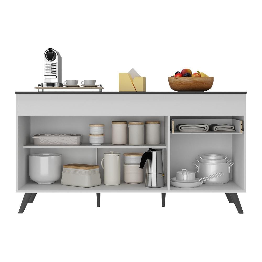 Balcão Cozinha Gabinete Pia 150 cm 3 Portas 1 Gaveta Veneza Multimóveis MP3740.964 Branco/Preto - 4