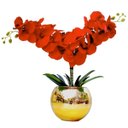 Ver imagem 1 de Arranjo Flores 2 Orquídeas Vermelhas Toque Real Vaso Ouro