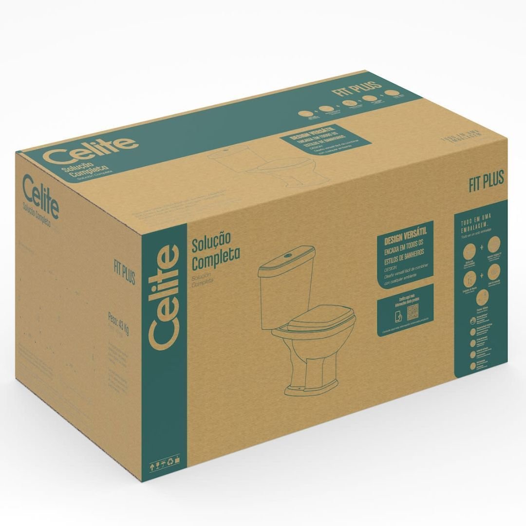 Vaso Bacia Sanitária Fit Plus C/ Kit Cx Acoplada Pg - Celite - 3