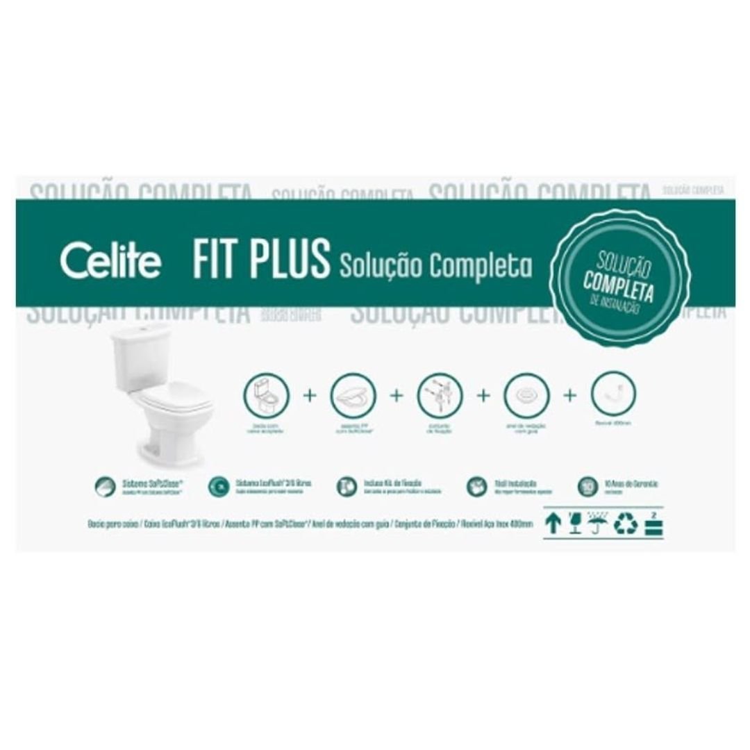 Vaso Bacia Sanitária Fit Plus C/ Kit Cx Acoplada Pg - Celite - 4