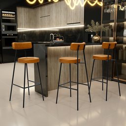 Banqueta Alta Bar Cozinha Sala De Jantar Estrutura Em Aço Milão F01 Couríssimo Whisky - Lyam - 2