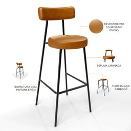 Banqueta Alta Bar Cozinha Sala De Jantar Estrutura Em Aço Milão F01 Couríssimo Whisky - Lyam - 4