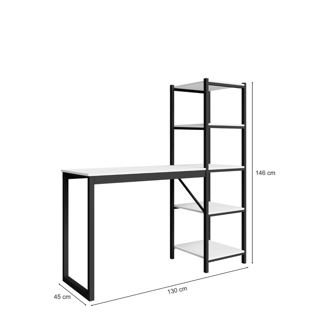 Mesa Escrivaninha Industrial Office Fit com 5 Prateleira Branco/preto - 6