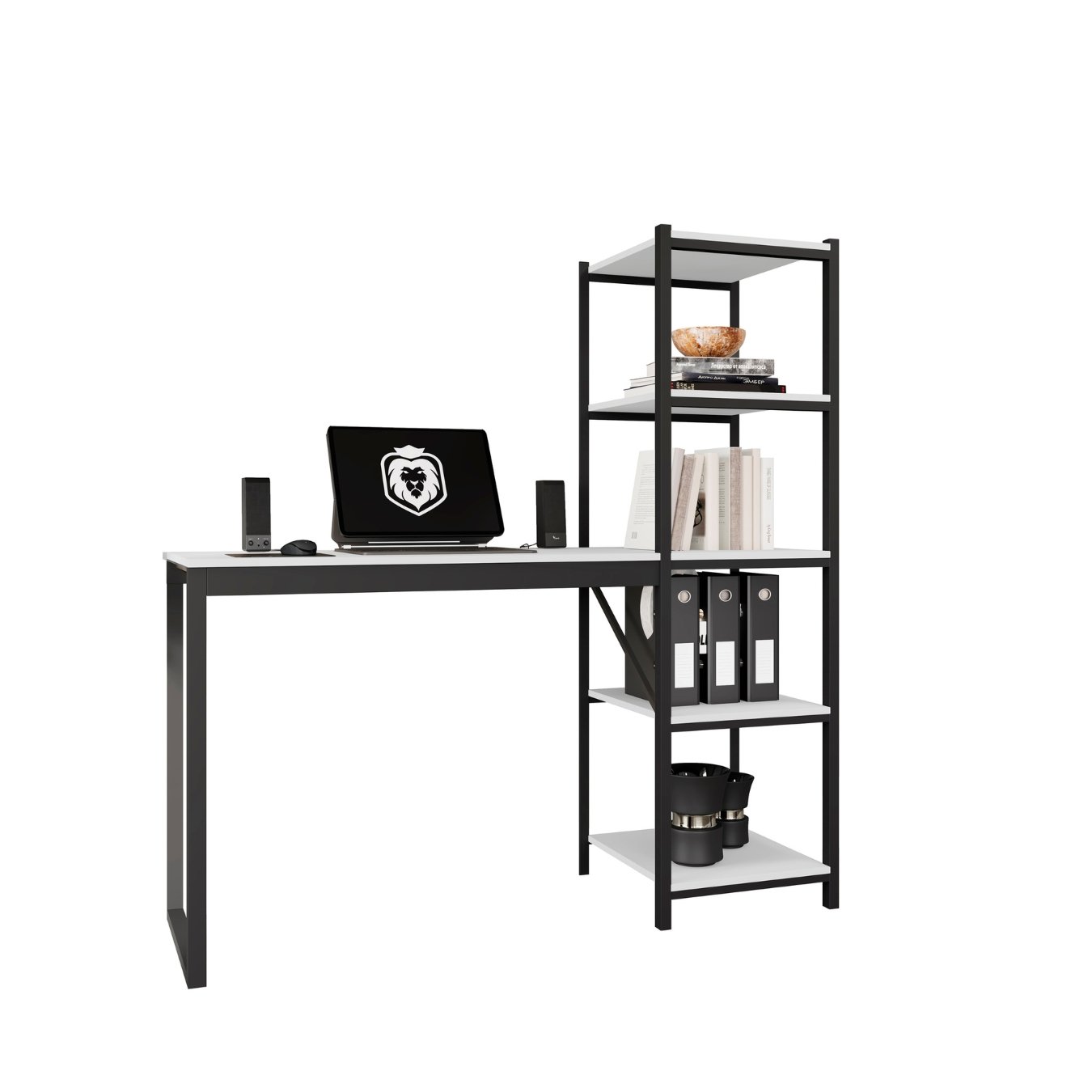 Mesa Escrivaninha Industrial Office Fit com 5 Prateleira Branco/preto - 5