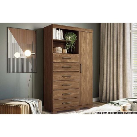 Cômoda Solteiro Marabá 1.6 C/ 1 Porta 2 Nichos e 6 Gavetas C/ Pés Jatoba - Santos Andirá