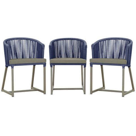3 Cadeiras de Jantar Área Noronha em Alumínio com Pintura Fendi Corda Náutica E8 Trama Original