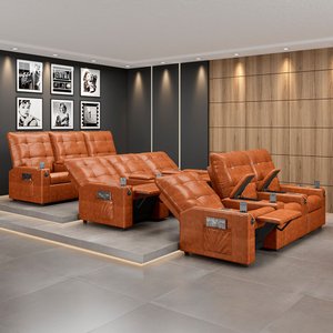 Poltrona do Papai Reclinável Sala de Cinema Movie 3 Lugares Manual Baú USB PU Caramelo Brilho Gran B