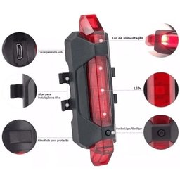 Kit Bike Farol Lanterna + Sinalizador traseiro Recarregável - 5