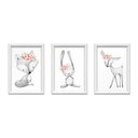 Ver imagem 1 de Kit 3 Quadros Decorativos Meu Rodapé Bichos Cinza com Flores 24x34