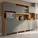 Ver imagem 1 de Armário de Cozinha Compacta 13 Portas 2 Gavetas com Bancada e Nichos Cinamomo/Grafite Cinza Ágata