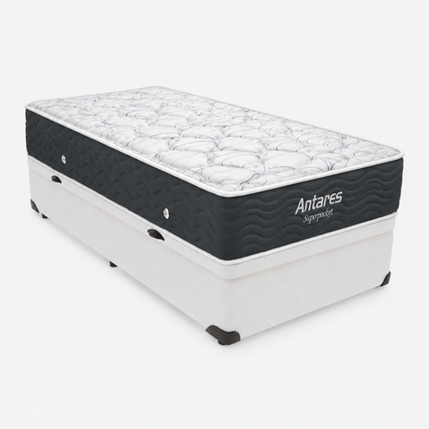 Cama Box Baú Airtech Antares Solteiro + Colchão de Molas Ensacadas - Ortobom - Spring - 88x188x67cm