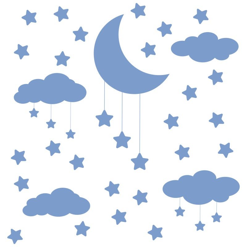 Adesivo de Parede Infantil Nuvens Lua e Estrelas Azul - 4