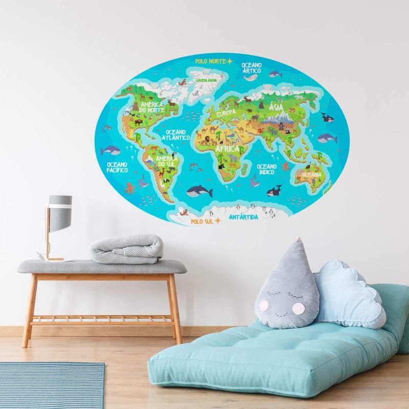 Adesivo Mapa Mundi Infantil para Quarto 106x72cm - 1