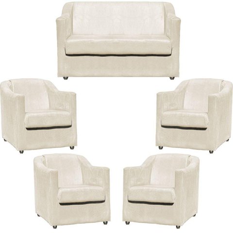 Kit Namoradeira Decorativa + 4 Poltronas para Sala Manicure Recepção Consultório Mila Suede