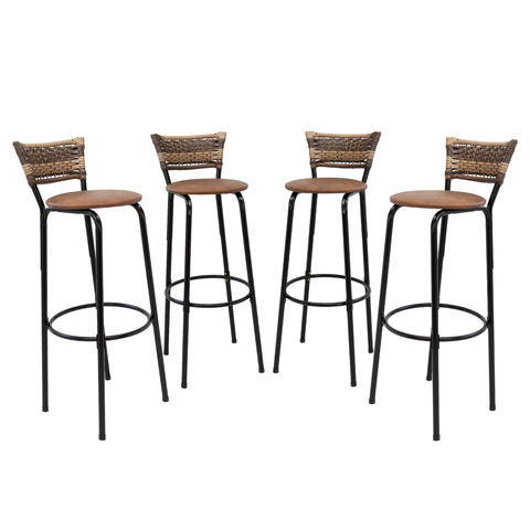 Kit 4 Banquetas 80cm para Balcão Ilha Bancada Área Gourmet Encosto em Junco Banco Itagold