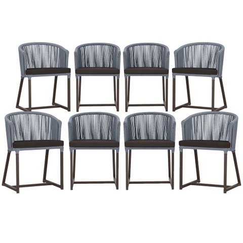 8 Cadeiras de Jantar Área Noronha em Alumínio com Pintura Marrom Corda Náutica Estofado 9 Trama Orig