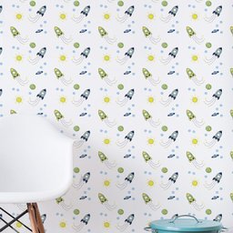 Papel de Parede Adesivo Infantil Foguete Sol e Lua 2,70x0,57m - 1