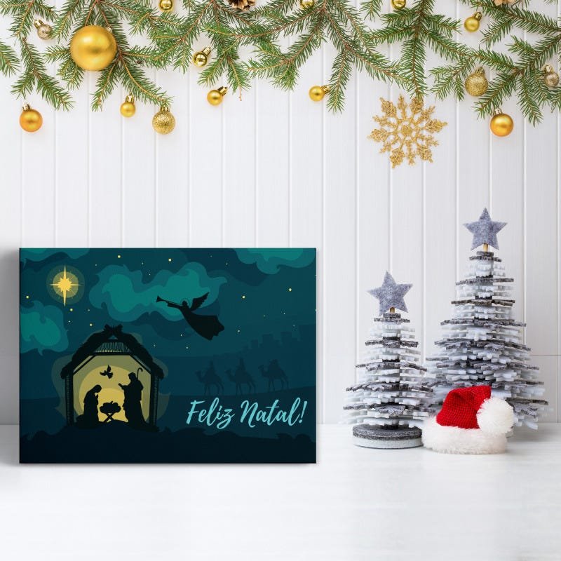 Placa Decorativa em MDF Presépio Noite de Natal 30x40cm